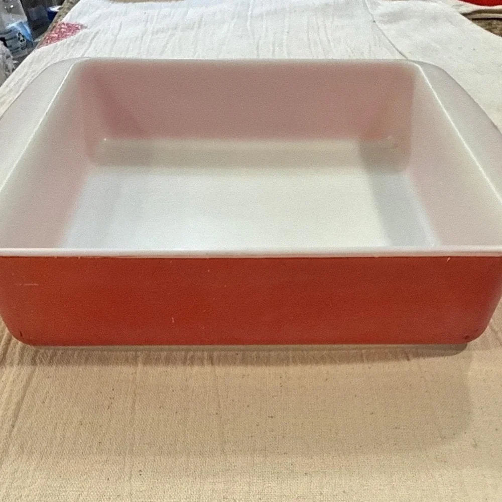 Vintage Pyrex 222 8 Inch Square Cake Dish Coral Pink Flamingo Milk Glass Oven